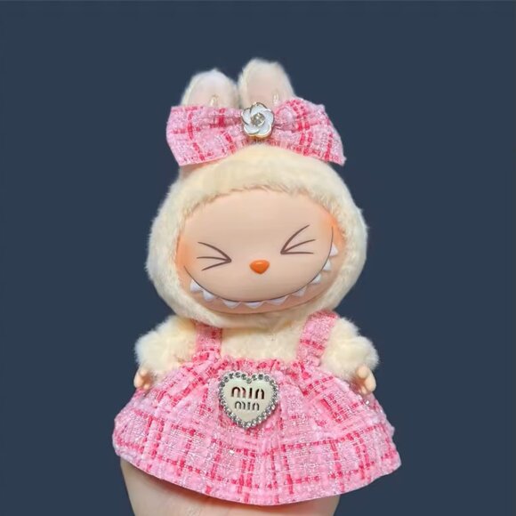 Labubu Designer Dress Bow Clothing Outfit Pink Clothes Accessories Monsters Doll - Picture 1 of 5